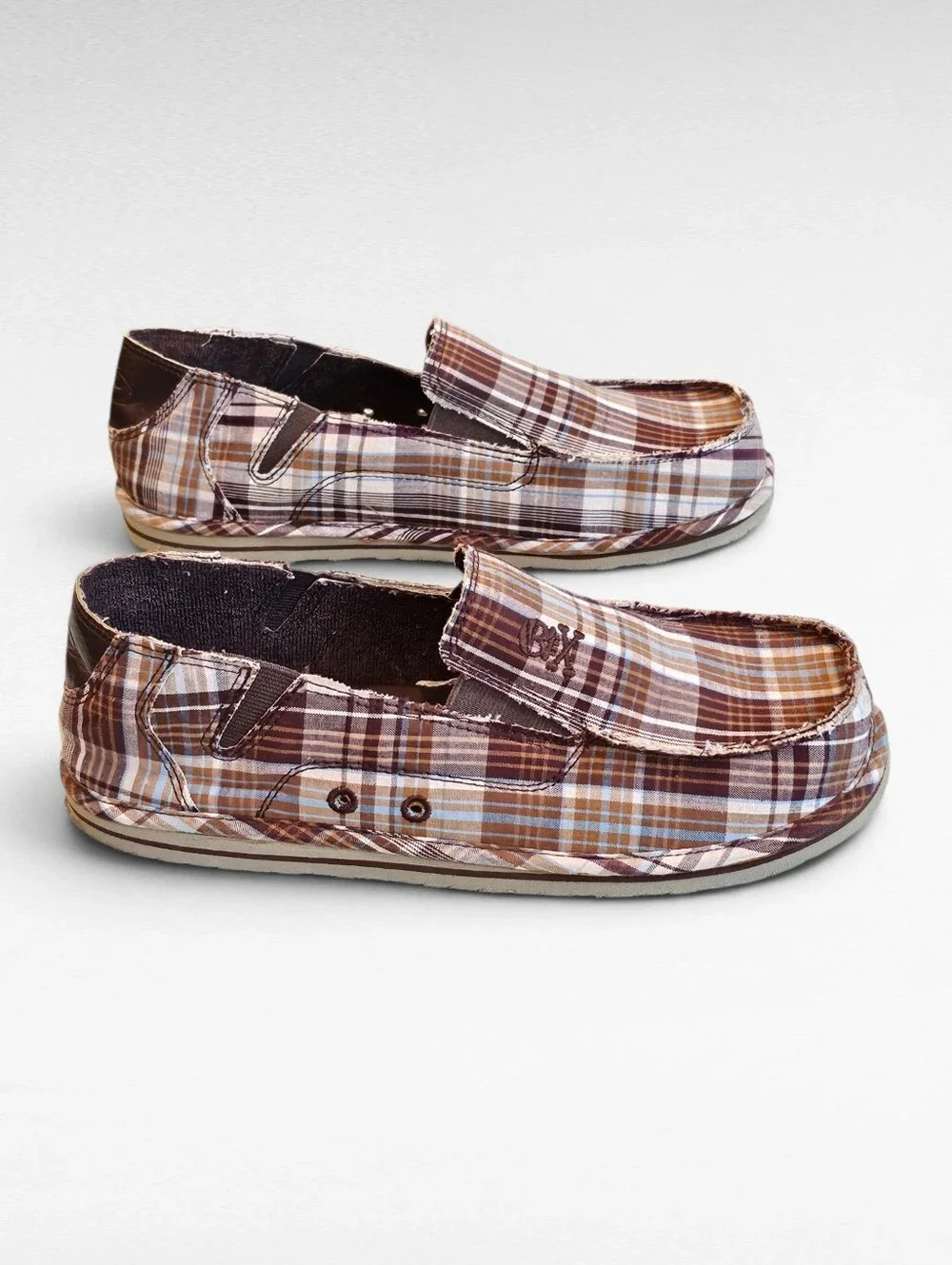 The Children's Place Brown and Beige Plaid Slip On Shoes Size 5